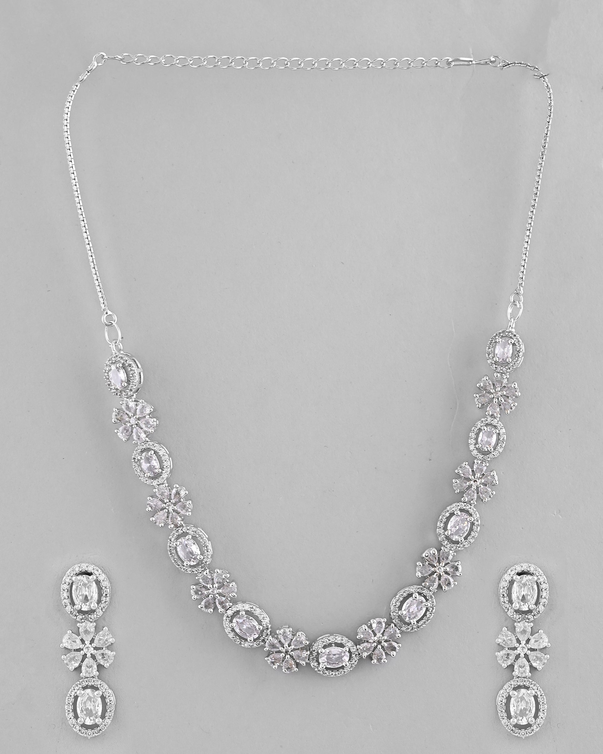 VOJ Silver-Plated AD-Studded Jewellery Set