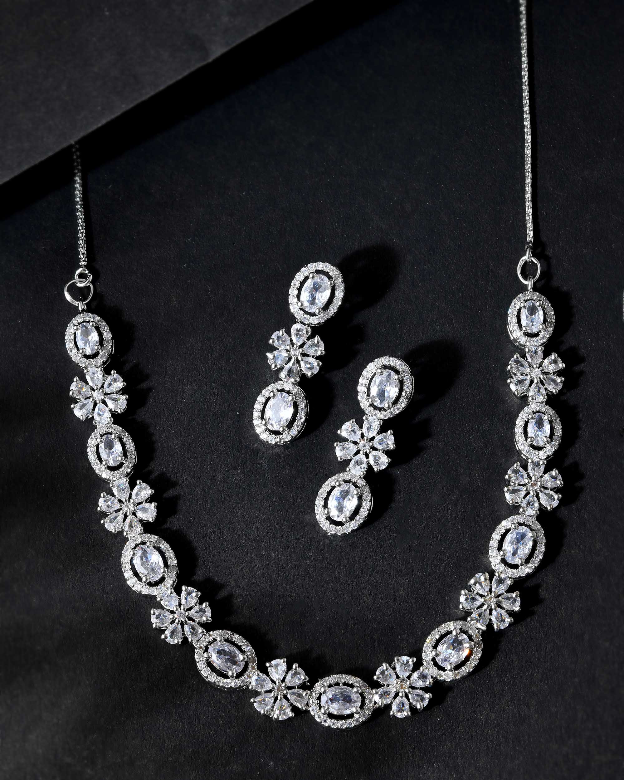 VOJ Silver-Plated AD-Studded Jewellery Set
