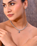 VOJ Gold-Polished White And Blue Colour AD-Studded Jewellery Set