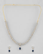 VOJ Gold-Polished White And Blue Colour AD-Studded Jewellery Set