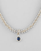 VOJ Gold-Polished White And Blue Colour AD-Studded Jewellery Set