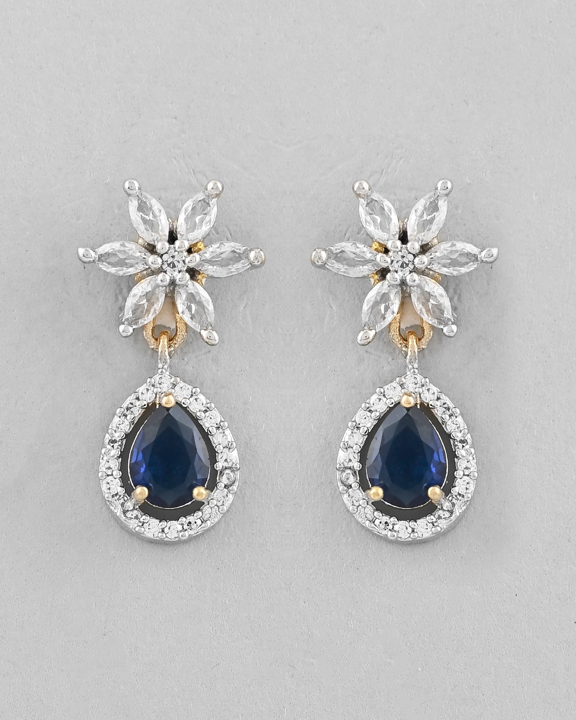 VOJ Gold-Polished White And Blue Colour AD-Studded Jewellery Set