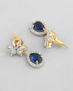 VOJ Gold-Polished White And Blue Colour AD-Studded Jewellery Set