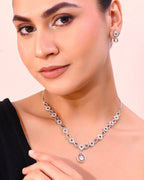 VOJ Silver-Plated AD-Studded Designer Jewellery Set