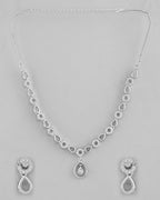 VOJ Silver-Plated AD-Studded Designer Jewellery Set