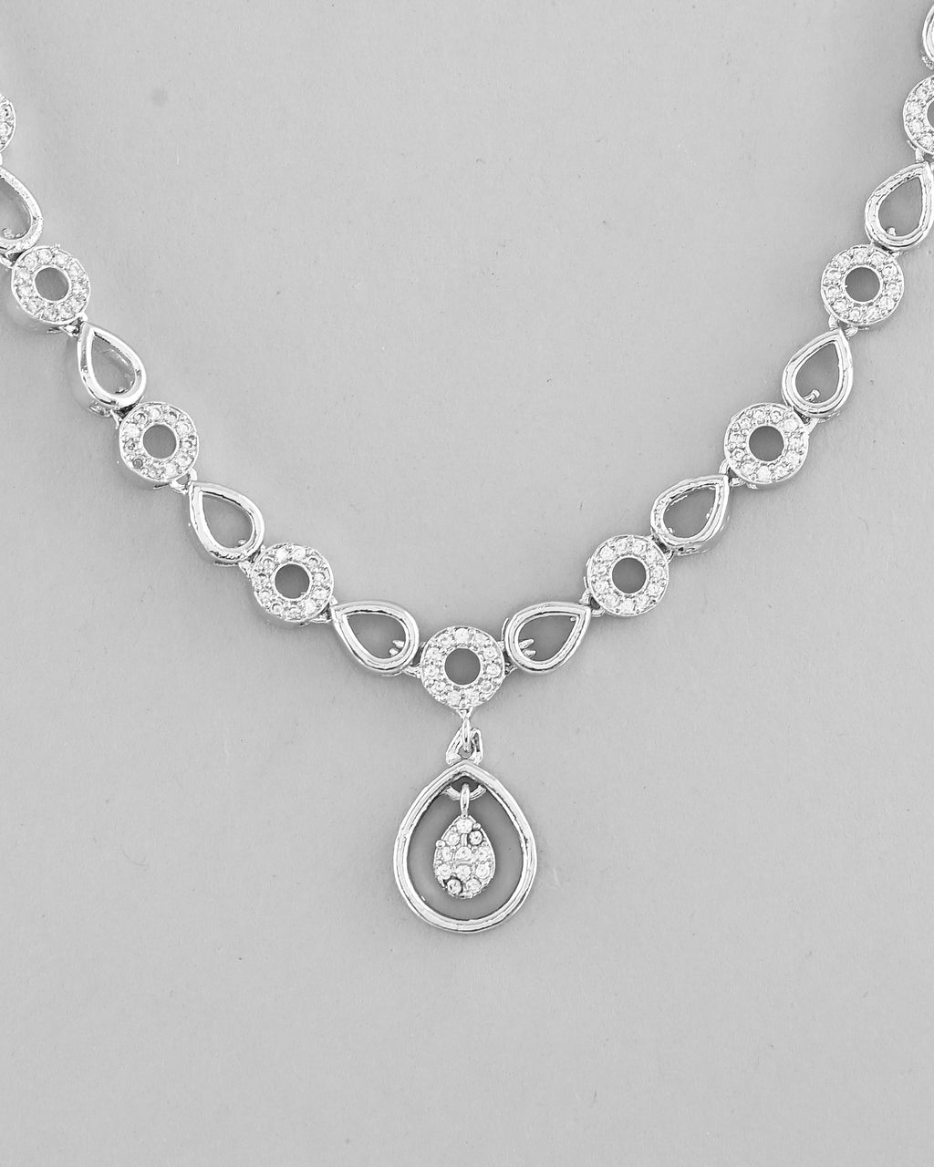 VOJ Silver-Plated AD-Studded Designer Jewellery Set