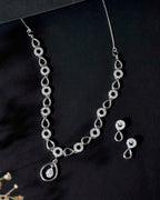 VOJ Silver-Plated AD-Studded Designer Jewellery Set