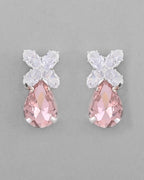 VOJ Silver Plated Pink And White Stone Studded Necklace with Earrings Set
