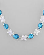 VOJ Silver Plated Blue And White Stone Studded Necklace with Earrings Set