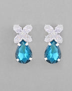 VOJ Silver Plated Blue And White Stone Studded Necklace with Earrings Set