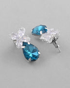 VOJ Silver Plated Blue And White Stone Studded Necklace with Earrings Set