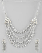 VOJ Silver Plated Stone Studded Multi Layer Jewellery Set
