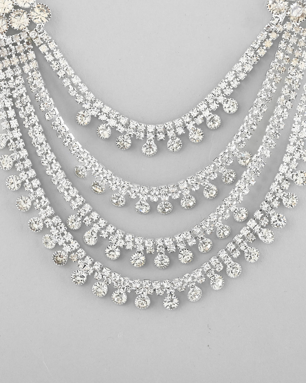 VOJ Silver Plated Stone Studded Multi Layer Jewellery Set