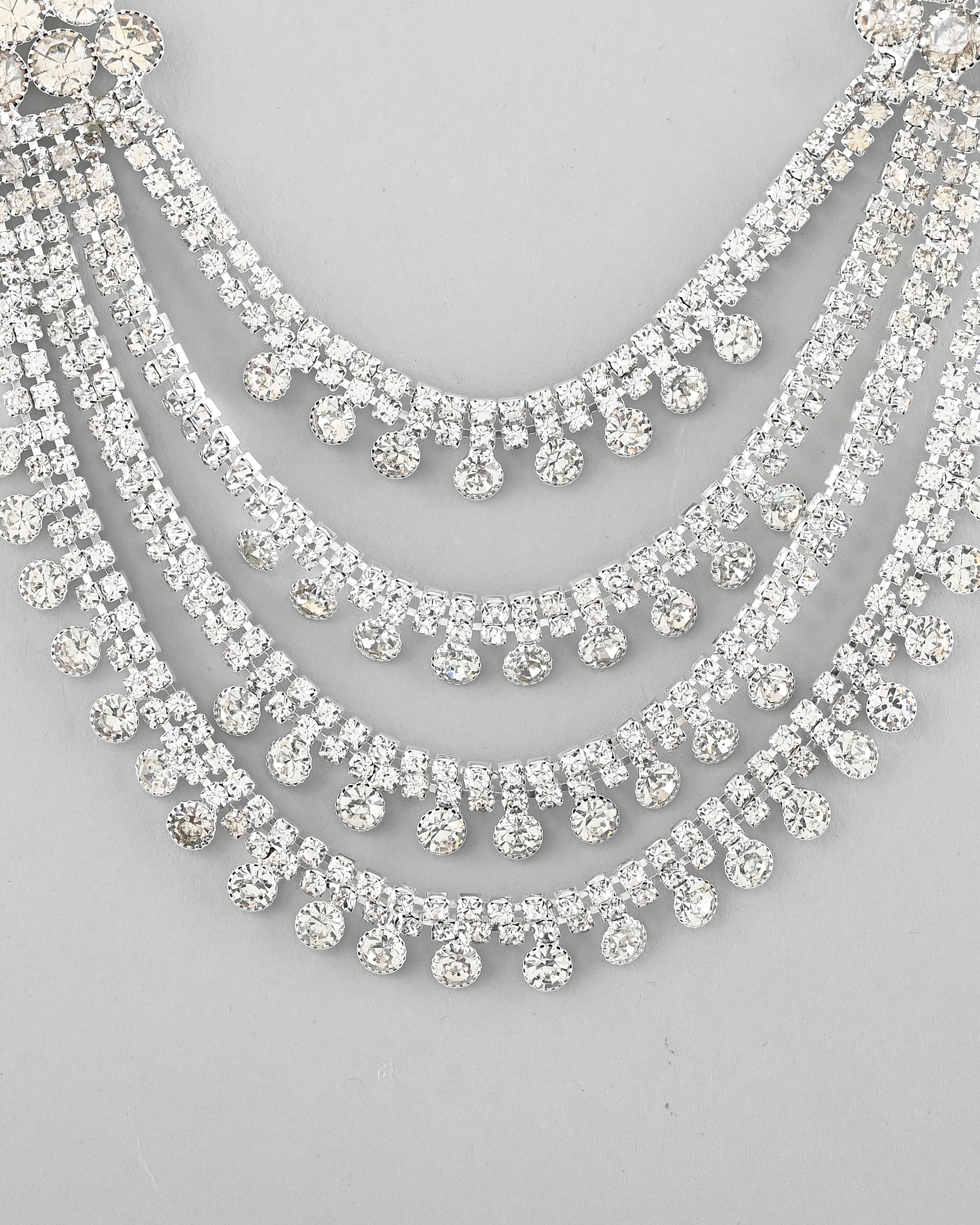VOJ Silver Plated Stone Studded Multi Layer Jewellery Set