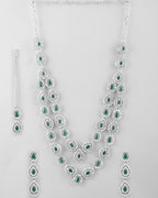 VOJ AD Studded with White and Green Stone Layered Jewellery Set