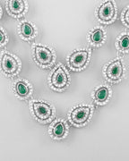 VOJ AD Studded with White and Green Stone Layered Jewellery Set