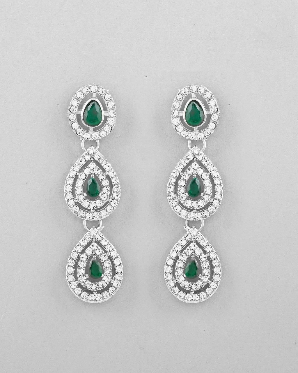VOJ AD Studded with White and Green Stone Layered Jewellery Set