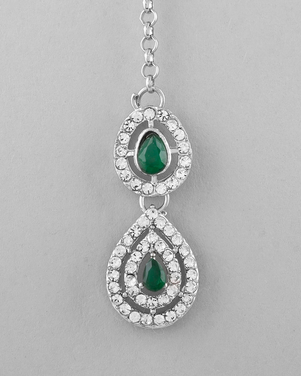 VOJ AD Studded with White and Green Stone Layered Jewellery Set