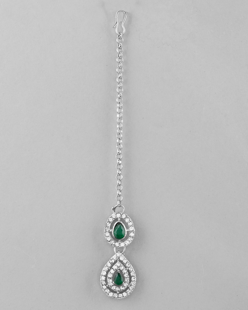 VOJ AD Studded with White and Green Stone Layered Jewellery Set
