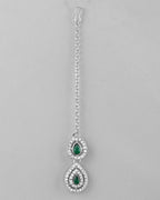 VOJ AD Studded with White and Green Stone Layered Jewellery Set