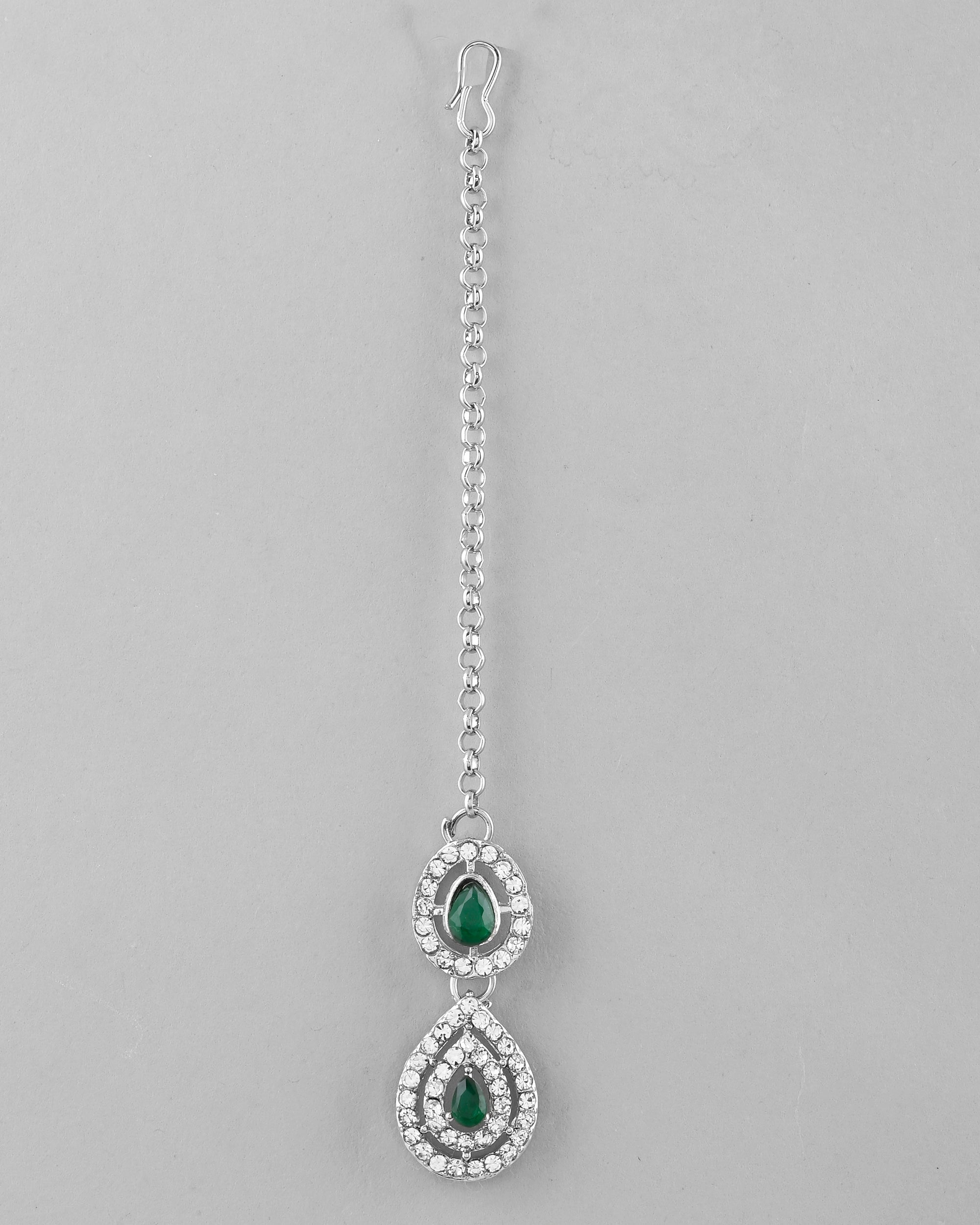 VOJ AD Studded with White and Green Stone Layered Jewellery Set