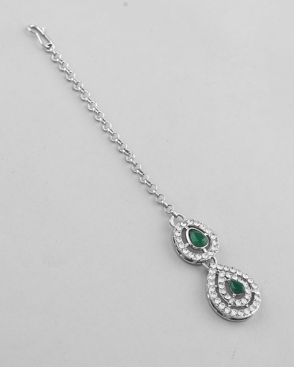 VOJ AD Studded with White and Green Stone Layered Jewellery Set
