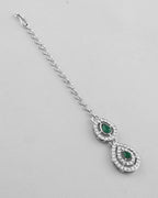 VOJ AD Studded with White and Green Stone Layered Jewellery Set