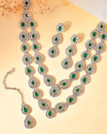 VOJ AD Studded with White and Green Stone Layered Jewellery Set