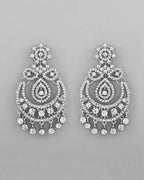 VOJ Silver Plated AD Studded Necklace With Earrings And Mangtikka Set