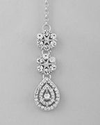 VOJ Silver Plated AD Studded Necklace With Earrings And Mangtikka Set