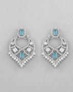 VOJ Silver Plated Designer AD Studded Necklace With Earrings And Mangtikka