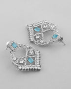 VOJ Silver Plated Designer AD Studded Necklace With Earrings And Mangtikka