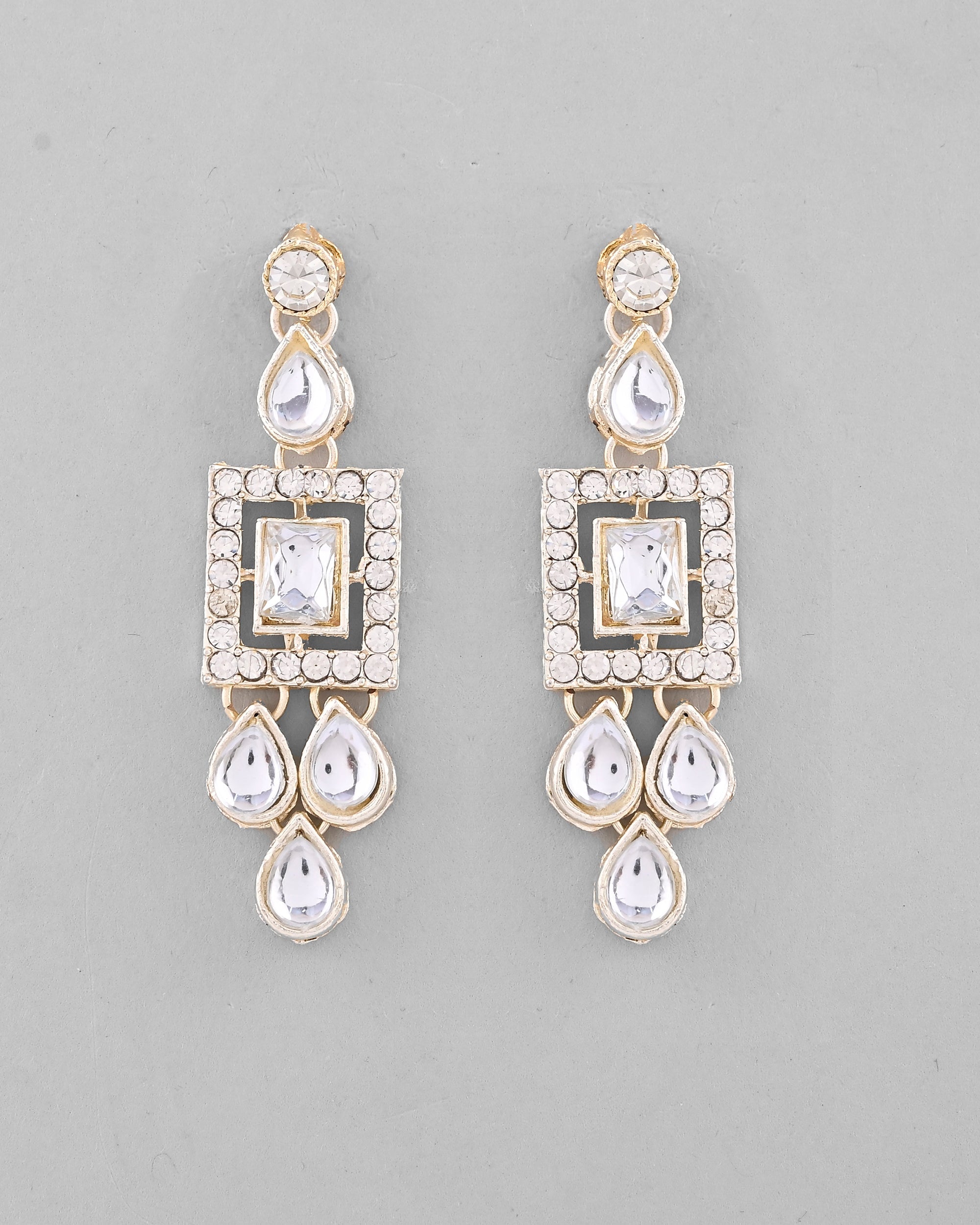 VOJ Silver Plated Stone Studded Designer Necklace With Earrings And Mangtikka