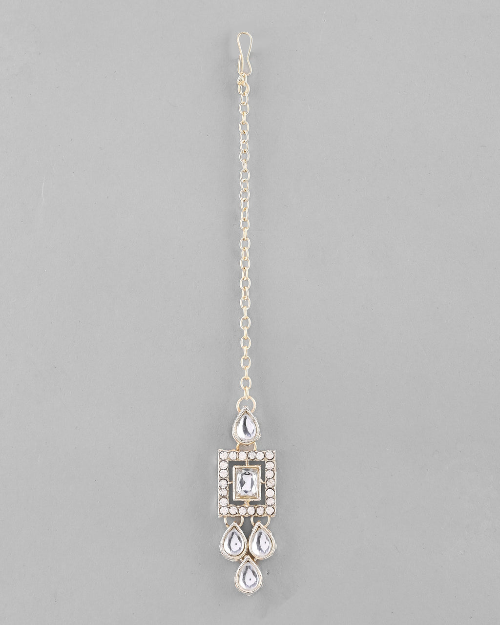VOJ Silver Plated Stone Studded Designer Necklace With Earrings And Mangtikka