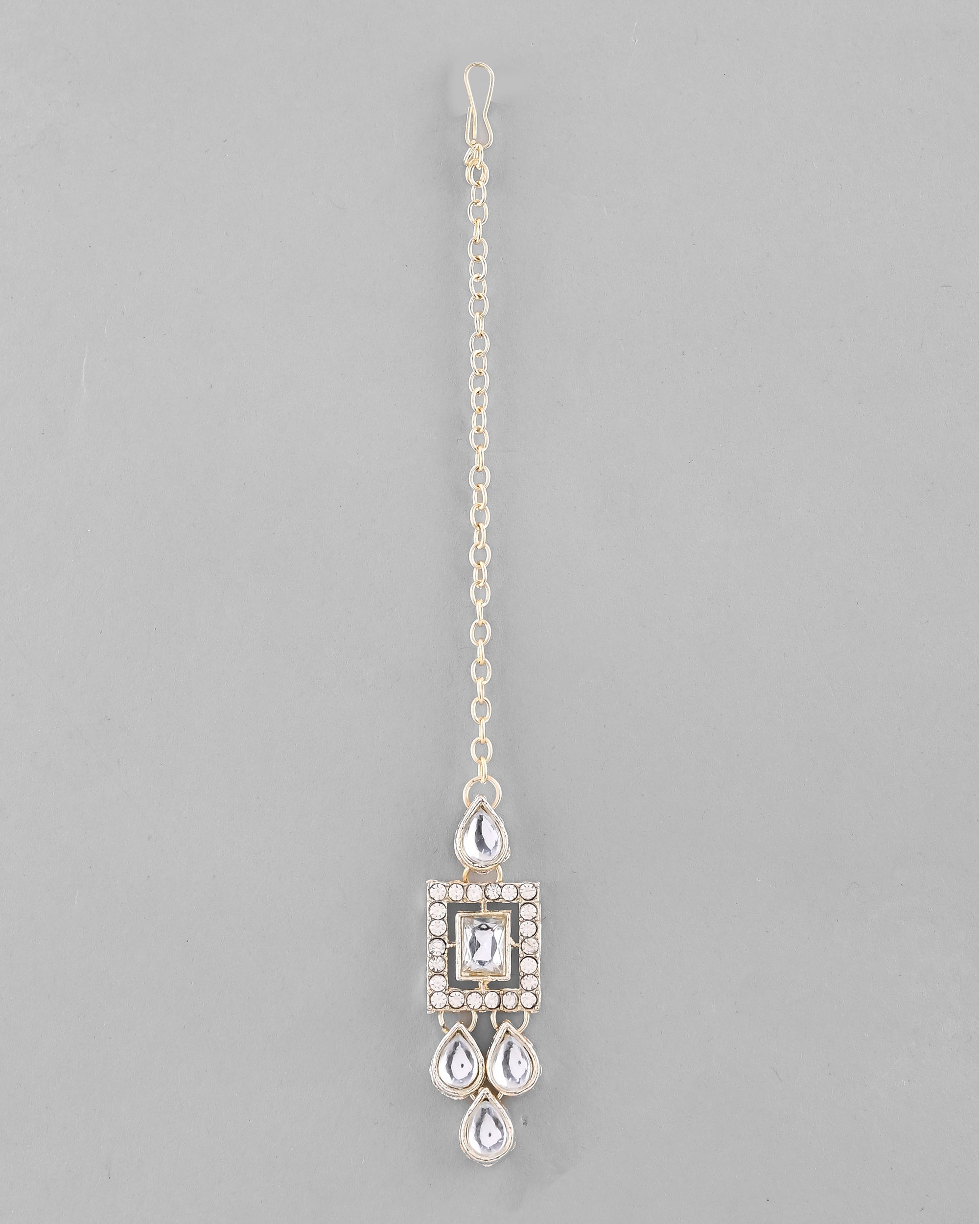 VOJ Silver Plated Stone Studded Designer Necklace With Earrings And Mangtikka