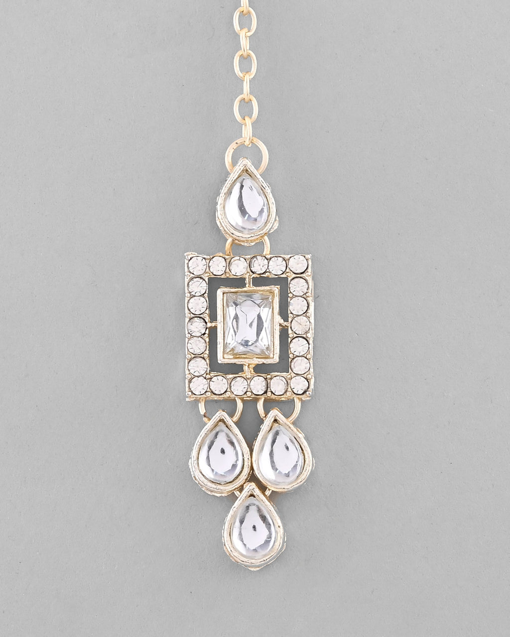 VOJ Silver Plated Stone Studded Designer Necklace With Earrings And Mangtikka