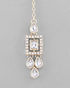 VOJ Silver Plated Stone Studded Designer Necklace With Earrings And Mangtikka