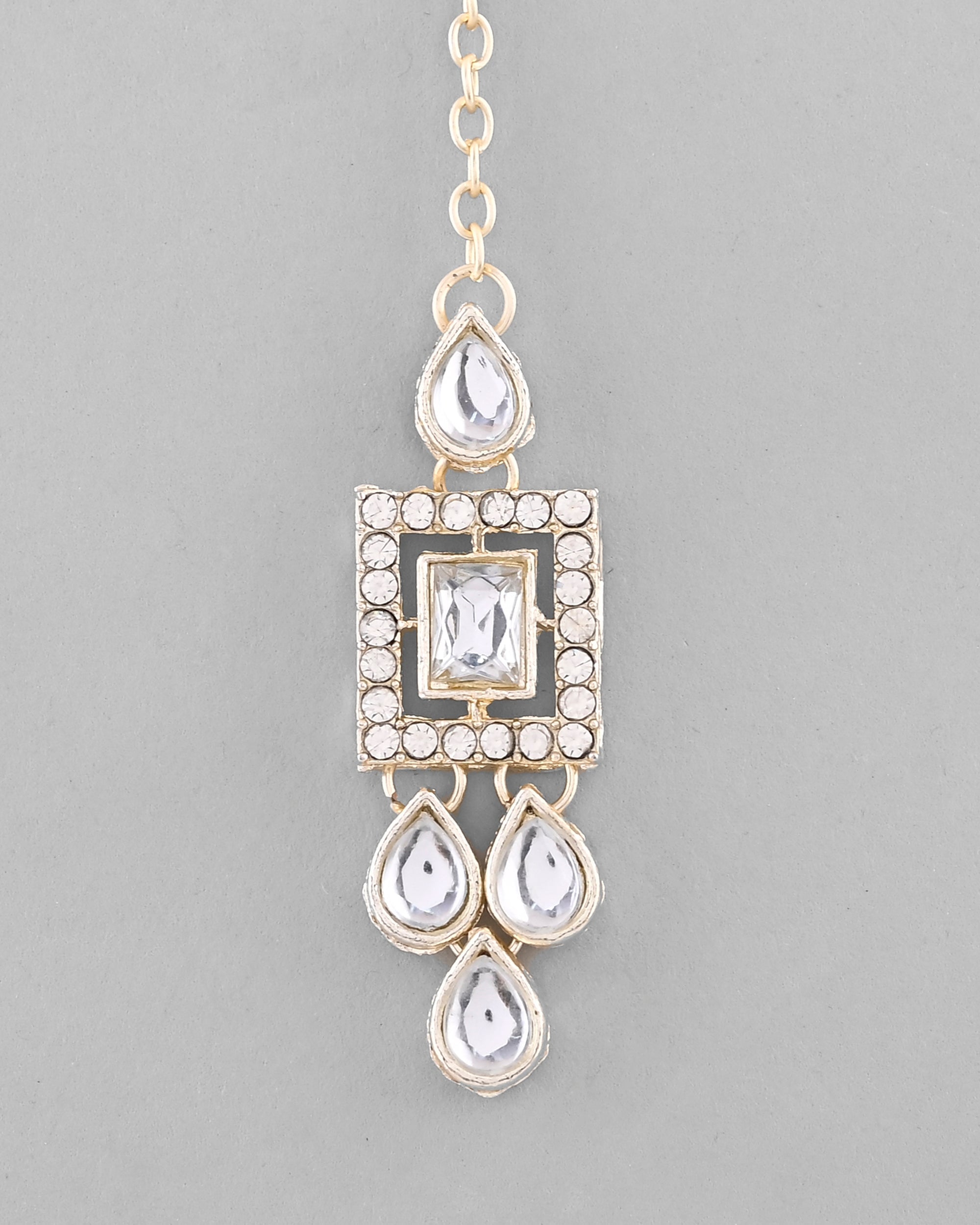 VOJ Silver Plated Stone Studded Designer Necklace With Earrings And Mangtikka