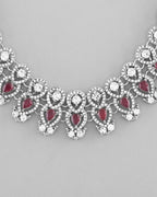 VOJ Silver Plated Pink AD Stone Studded Designer Jewellery Set With Mangtikka