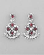 VOJ Silver Plated Pink AD Stone Studded Designer Jewellery Set With Mangtikka