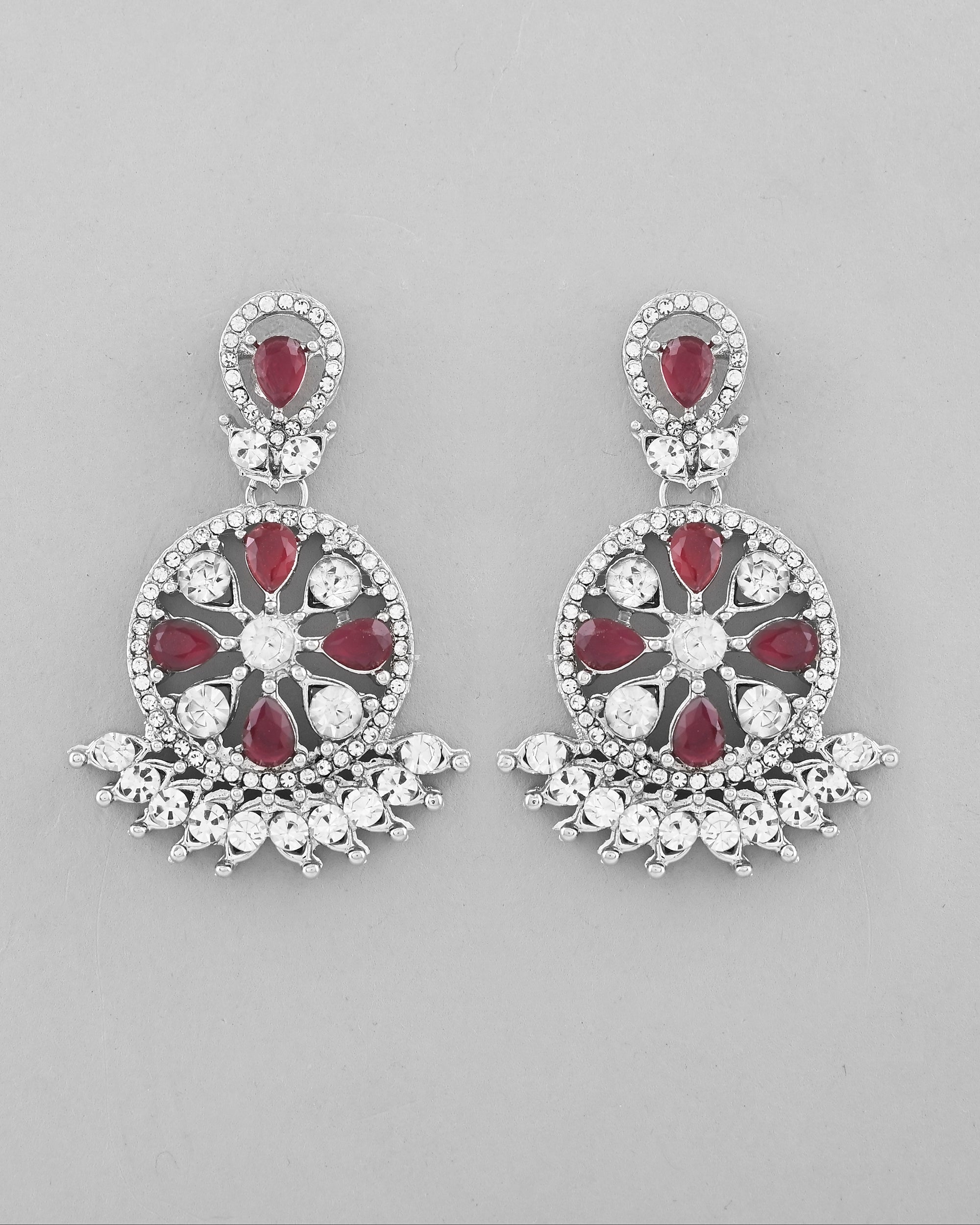 VOJ Silver Plated Pink AD Stone Studded Designer Jewellery Set With Mangtikka