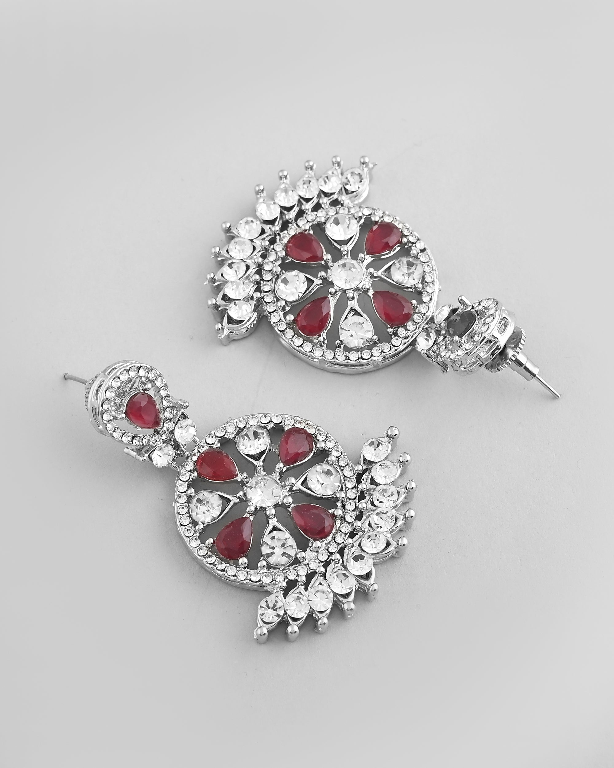 VOJ Silver Plated Pink AD Stone Studded Designer Jewellery Set With Mangtikka
