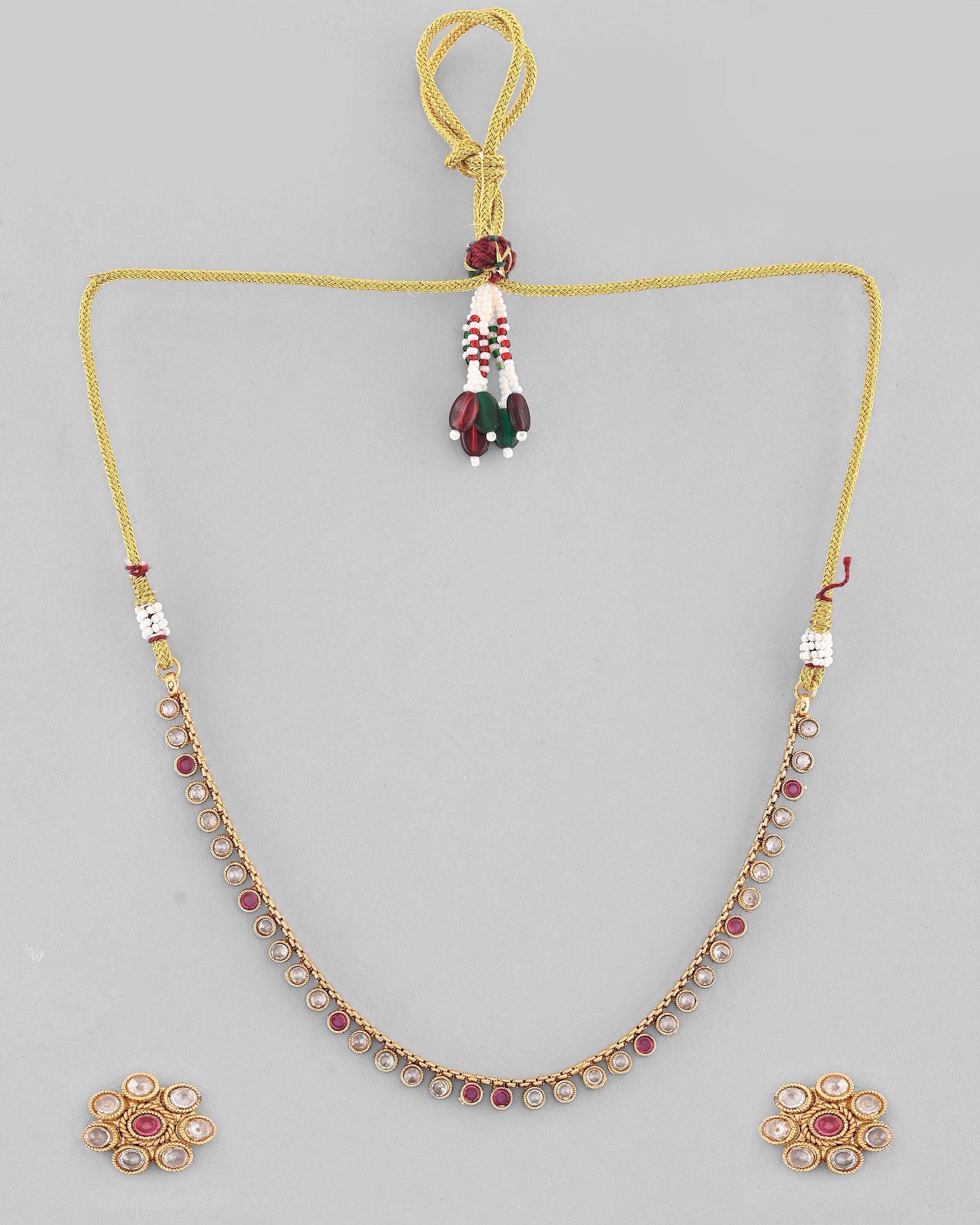 VOJ Gold-Polished Designer Handcrafted Necklace With Earrings