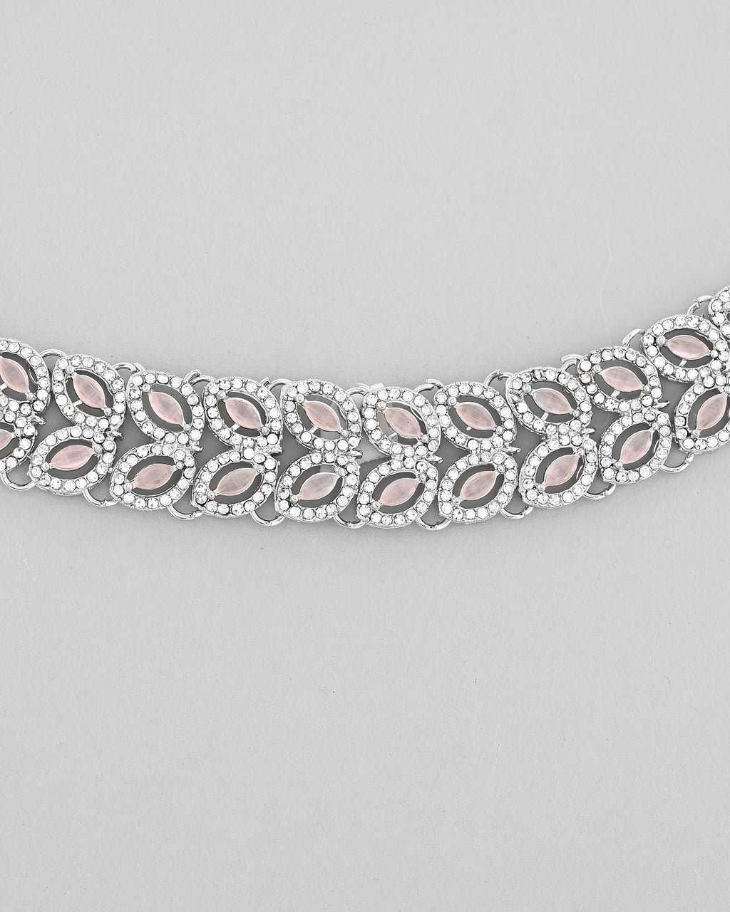 VOJ Silver Plated Baby Pink AD Stone Studded Designer Jewellery Set With Mangtikka