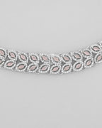 VOJ Silver Plated Baby Pink AD Stone Studded Designer Jewellery Set With Mangtikka