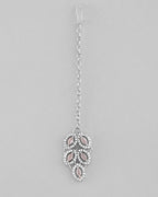 VOJ Silver Plated Baby Pink AD Stone Studded Designer Jewellery Set With Mangtikka