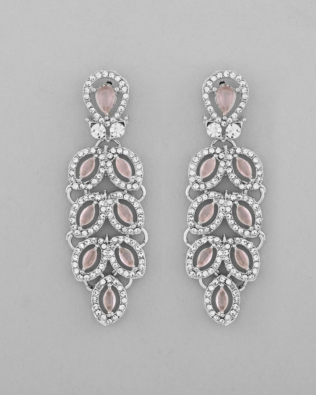 VOJ Silver Plated Baby Pink AD Stone Studded Designer Jewellery Set With Mangtikka