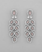 VOJ Silver Plated Baby Pink AD Stone Studded Designer Jewellery Set With Mangtikka