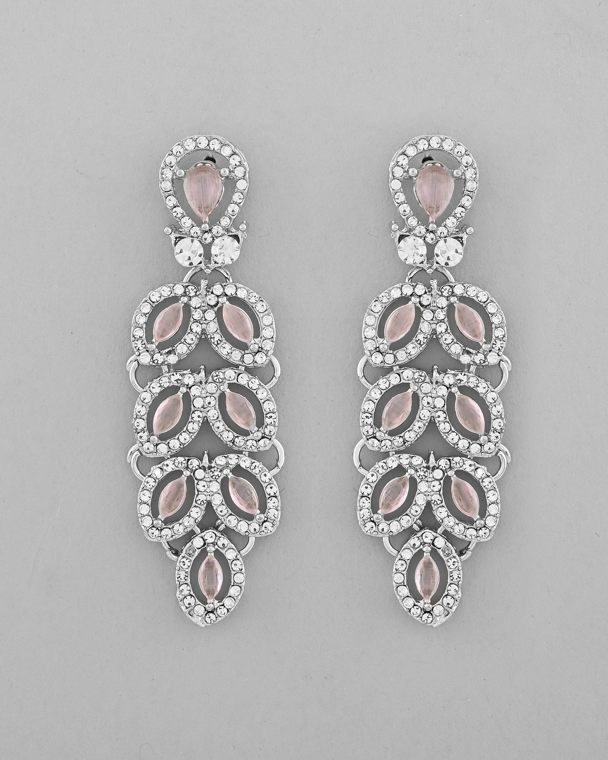 VOJ Silver Plated Baby Pink AD Stone Studded Designer Jewellery Set With Mangtikka