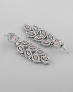 VOJ Silver Plated Baby Pink AD Stone Studded Designer Jewellery Set With Mangtikka